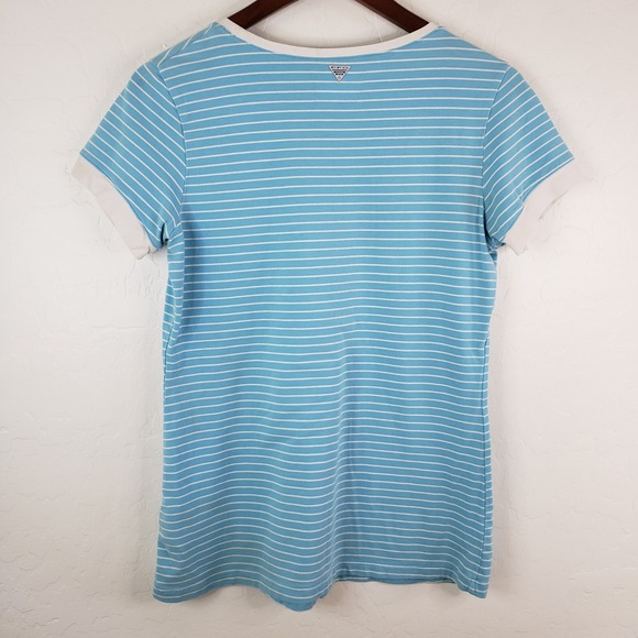 Columbia PFG Omni Wick T-Shirt Women's Medium Blue White Striped Short Sleeve - Picture 2 of 10
